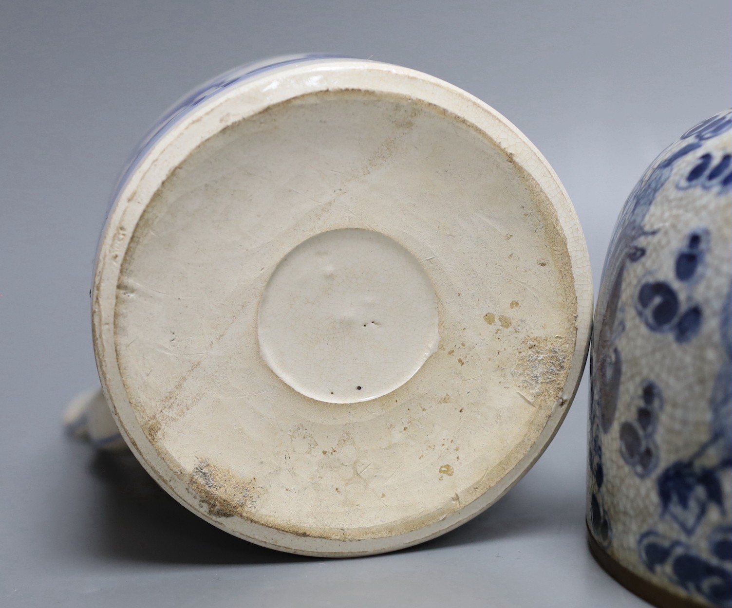 Three Chinese blue and white jars and a teapot, tallest 19cm